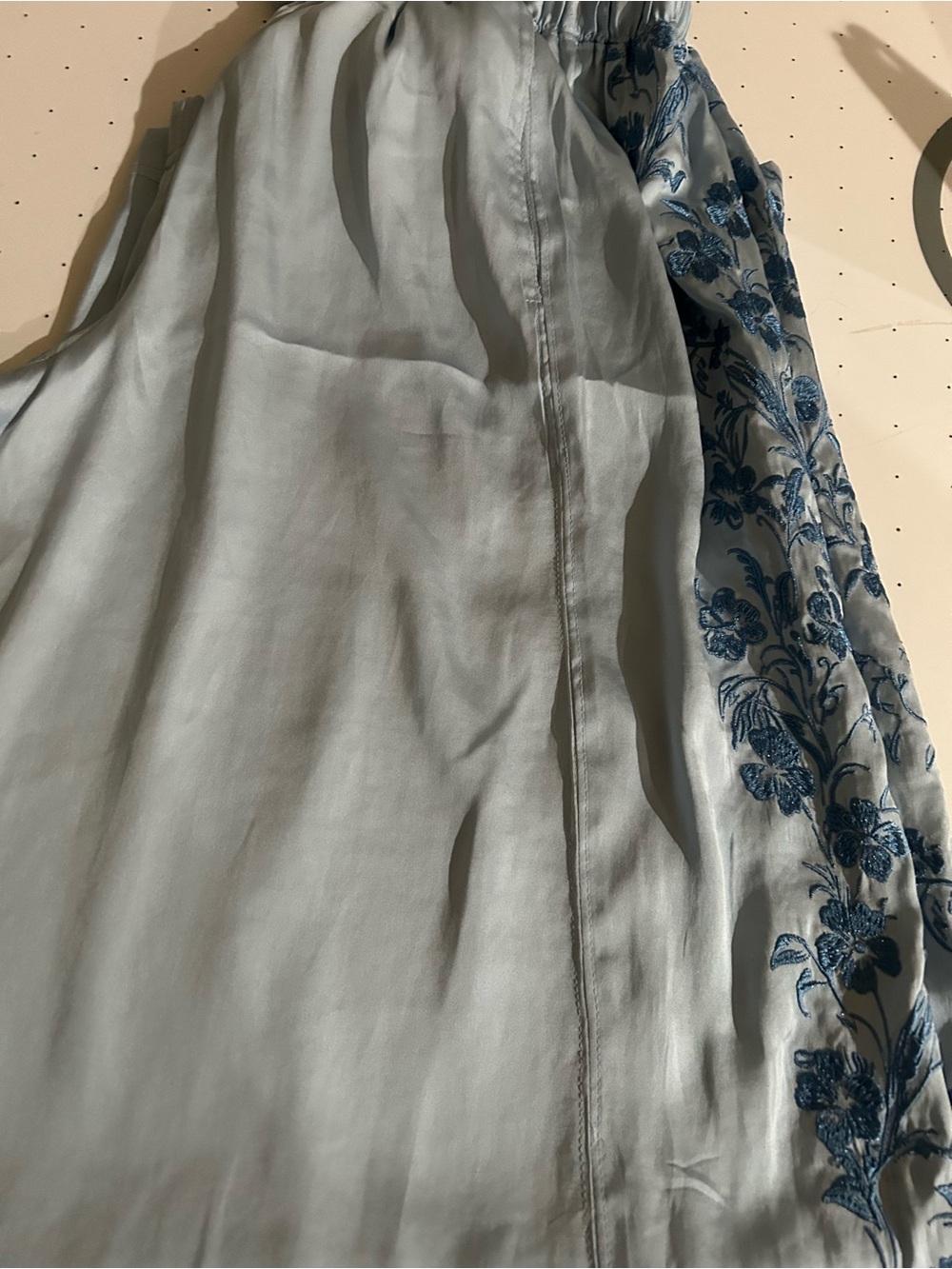 Free People Light Blue Wide-Leg Pajama Pants with Navy Floral Embroidery - Picture 6 of 7